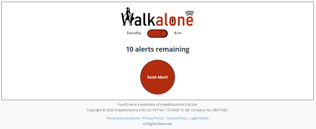 Walkalone personal safety tool shows you the number of remaining emergency alerts available to you in the console