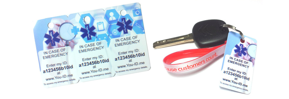 ICE key ring fob medical emergency identity keyring with You-ID.me In case f Emergency