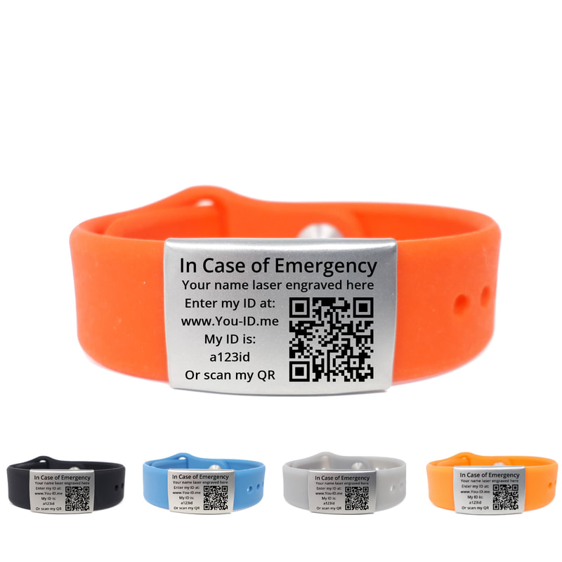 QR coded silicon medical ID bracelet found for sale and delivery locally in Canterbury.
