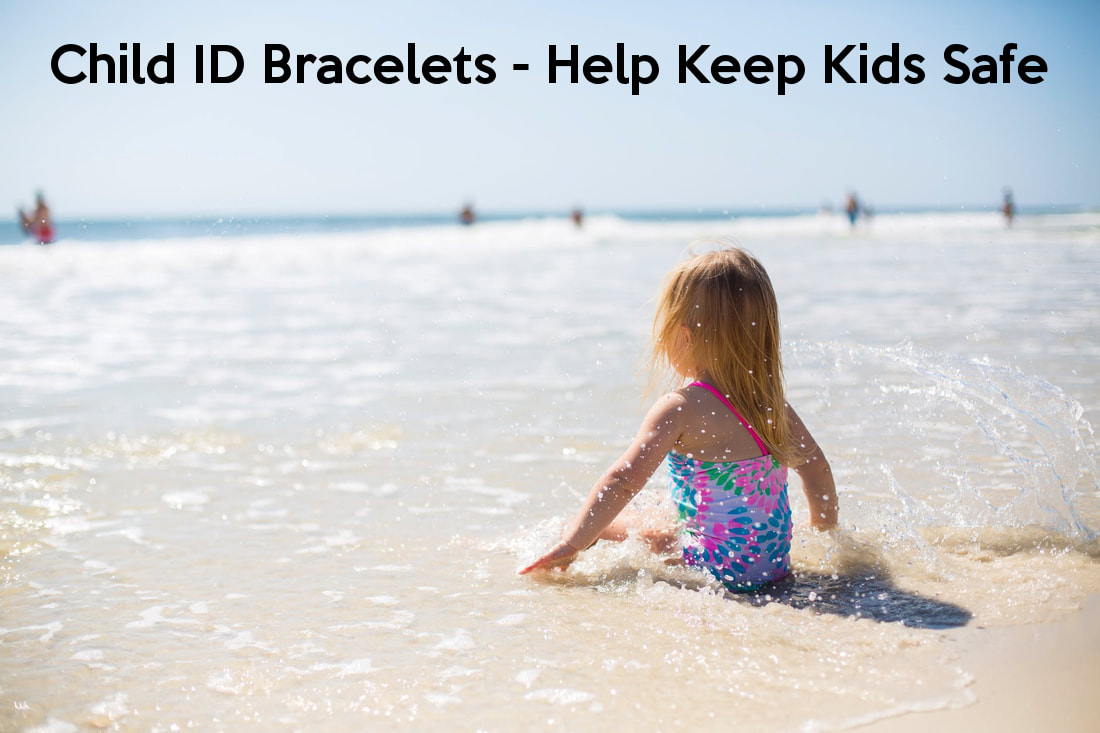 Child ID bracelets help keep children safe. Kid emergency identity bands for holiday, travel or medical use.
