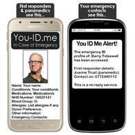 How You ID Me works. First responders see vital emergency ID and medical information whilst your emergency contact receive alerts to let them know you have a medical emergency.