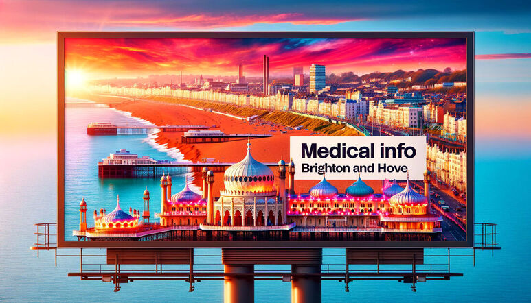 Billboard showing Brighton Medical Info. People wearing Medical ID in Brighton and Hove may be interested to see this large sign.