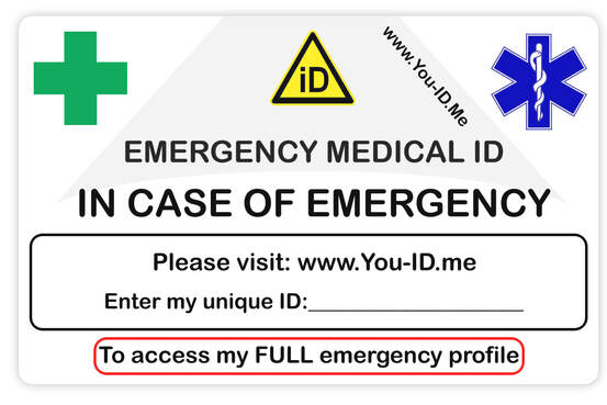 medical ID wallet card in case of emergency.