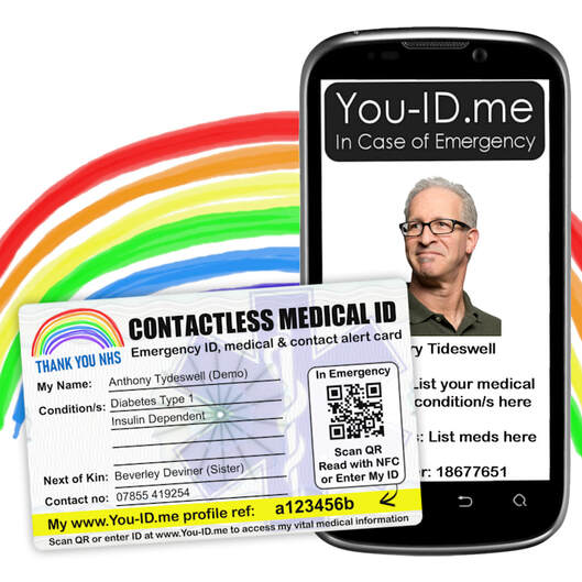 Contactless medical identity and alert card by You ID Me. Limited Edition Thank You NHS Coronavirus COVID-19 NHS Charities Together UK