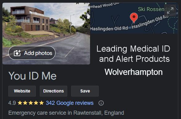 Wolverhampton medical ID. Unisex bracelets, emergency alert necklaces, wristbands and photo ID cards. Mens and womens medical ID with phone alerts.