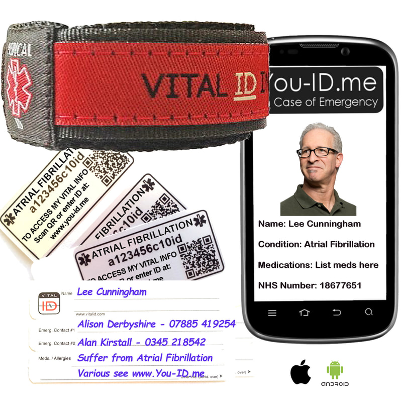Atrial fibrillation medical ID products; bracelet, necklace, dog tags etc.