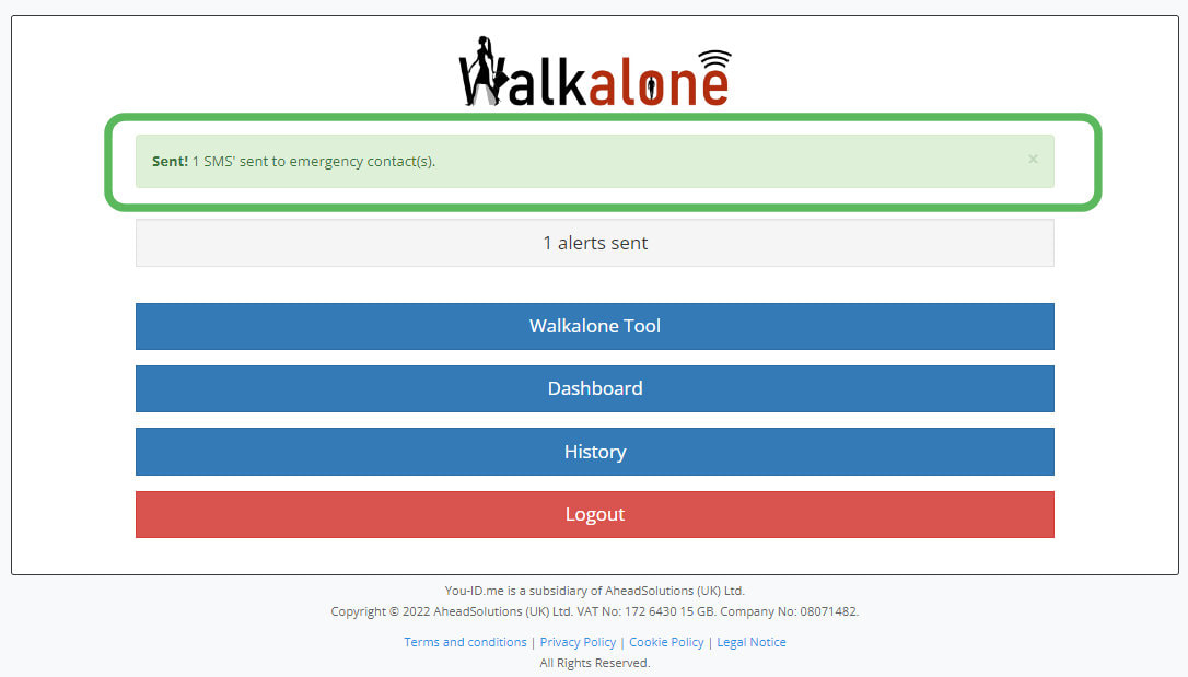 Testing the Walkalone app - sending an alert to your emergency contacts phone