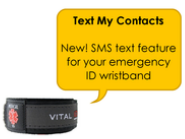 Medical Emergency ID Bracelet sending an SMS Text Message to the werers emergency contacts, family and next of kin, spouse, wife, husband, mum, dad, friend helper, doctor, professional, carer, occupational therapist