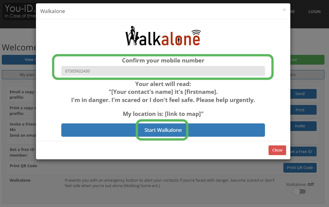 Walkalone personal safety alerts app for girls - set up instruction two