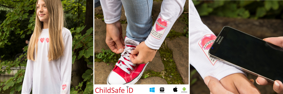 childsafe ID garments embedded parent contact and geolocation technology