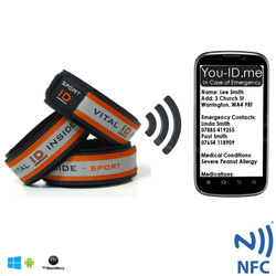 Electronic SMART ID bracelet by You ID Me Subscription Service for sports people runners cyclists triathletes. Hosting of medical profile information.