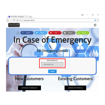 Emergency medical ID and alert service. Unique ID entered at homepage by paramedic or first responder.