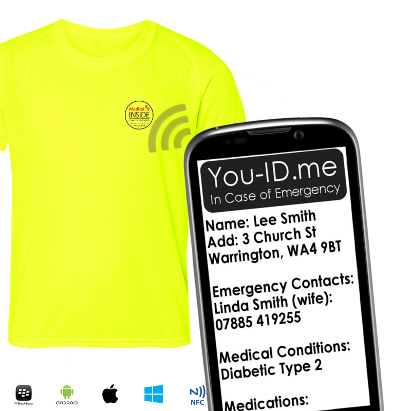 Image showing Smartphone reading an ID embedded Emergency Medical Tshirt from You ID Me.