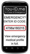 smartphone compatible ID coded emergency identity wrist band showing mobile phone