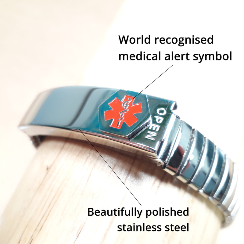 nut allergy bracelet alerts paramedics and first responders to your child's medical condition or allergy. Provides FAST relevent information about yor child's medications, medical condition and emergency contact information