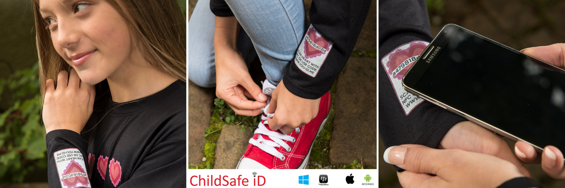 kids clothes with embedded chip tag that carries medical and contact details for emergency