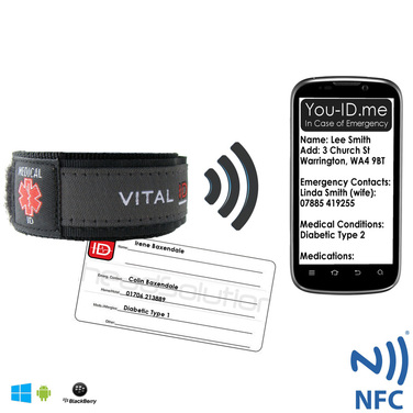 Emergency Medical Identity NFC Smartphone compatible RFID Wristband Bracelet