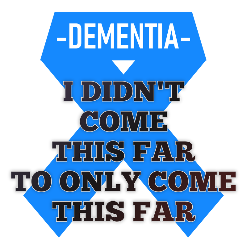 Dementia ribbon badge for motivation on t shirts hoodies bottles face masks cups mugs and posters.