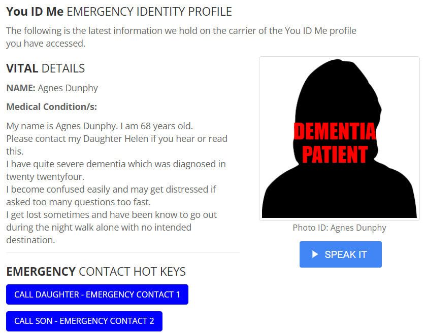 AI used to tell authorities that patient has severe dementia. Talking emergency medical alert system speaks to police, paramedics and emergency staff