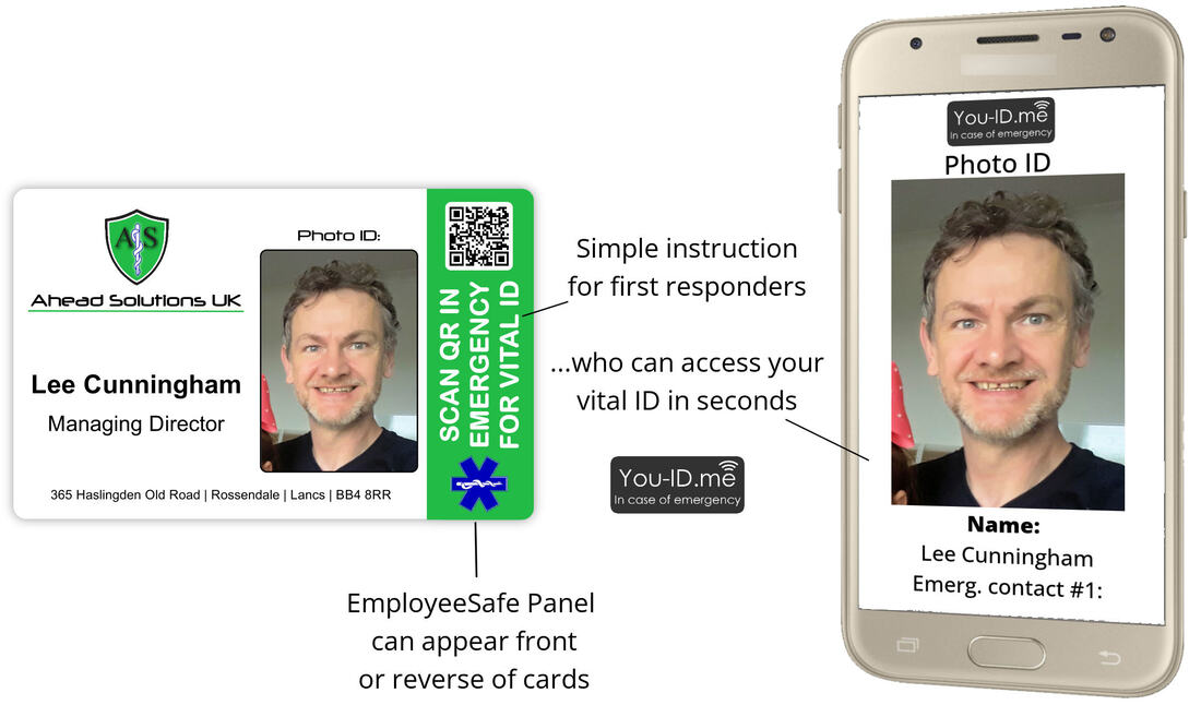 Enhanced employee ID cards and badge printing service with emergency ID and alert service 