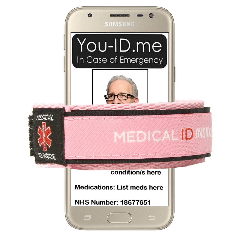 Pink medical alert bracelet with Mobile Phone Access